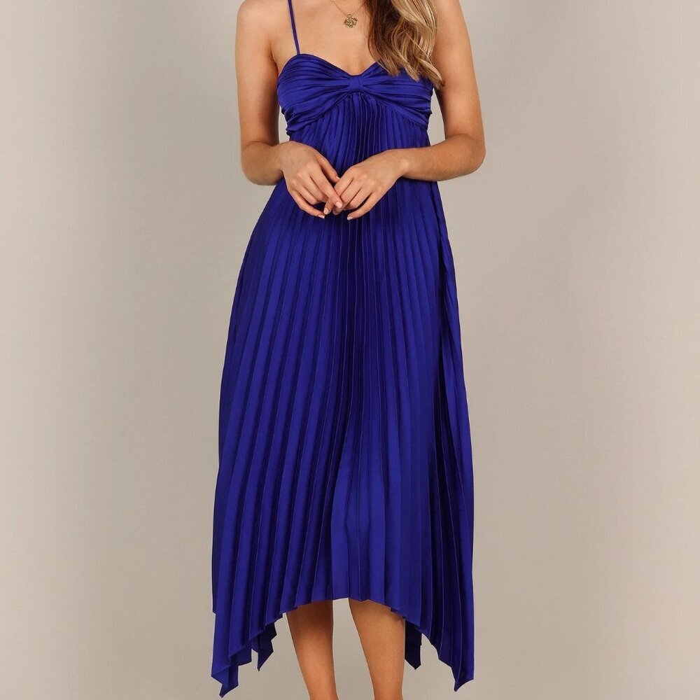 Petal & Pup Royal Blue Mid Length Stain Pleated Vikki Dress Size 8